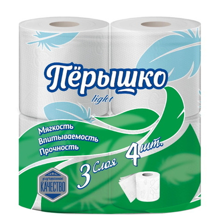Туалетная бумага "Перышко Light" 3 слоя 4 рулона Лилия