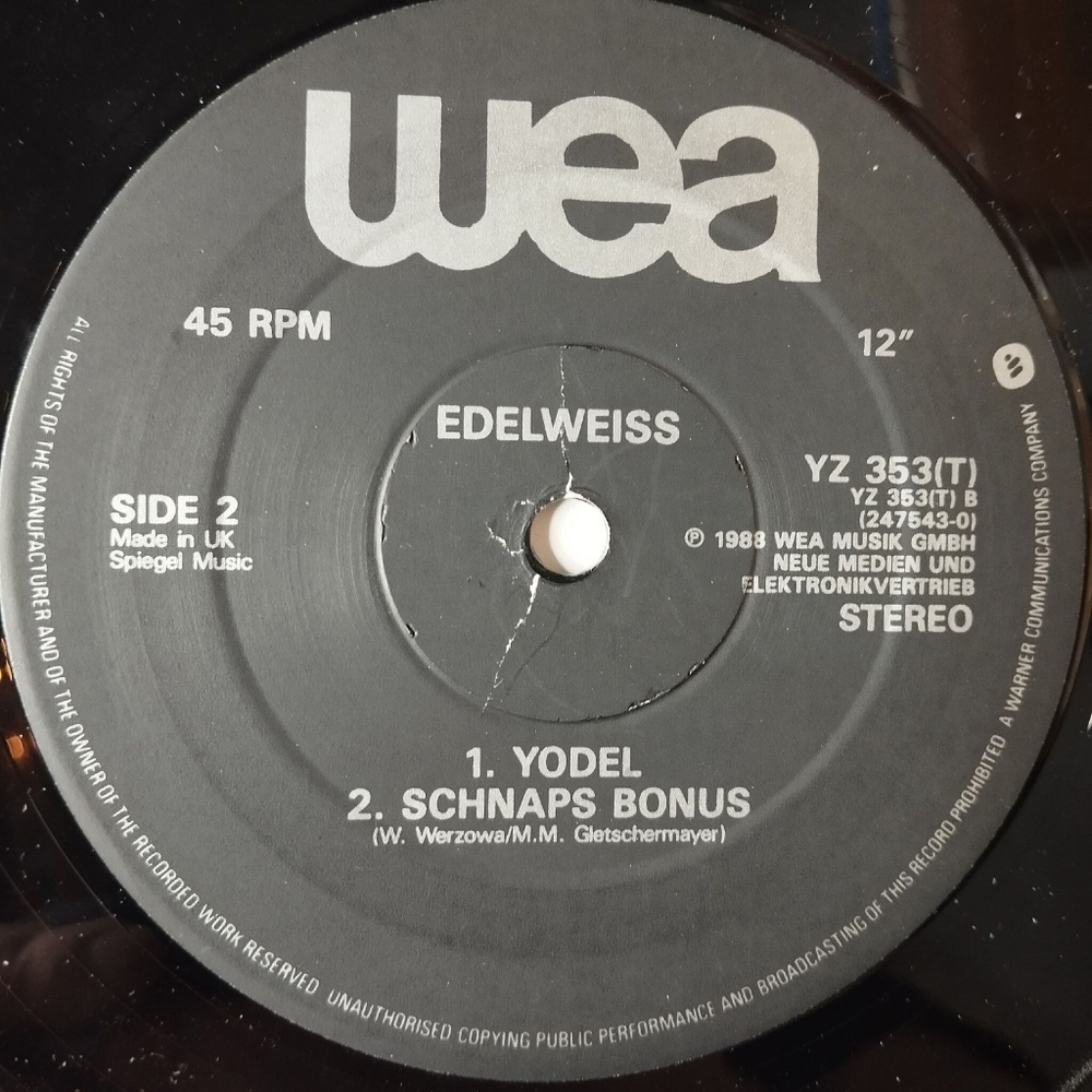 Винтажная виниловая пластинка LP Edelweiss A Sound Attack Straight From The Alps (UK 1988) Maxi Single 45 RPM