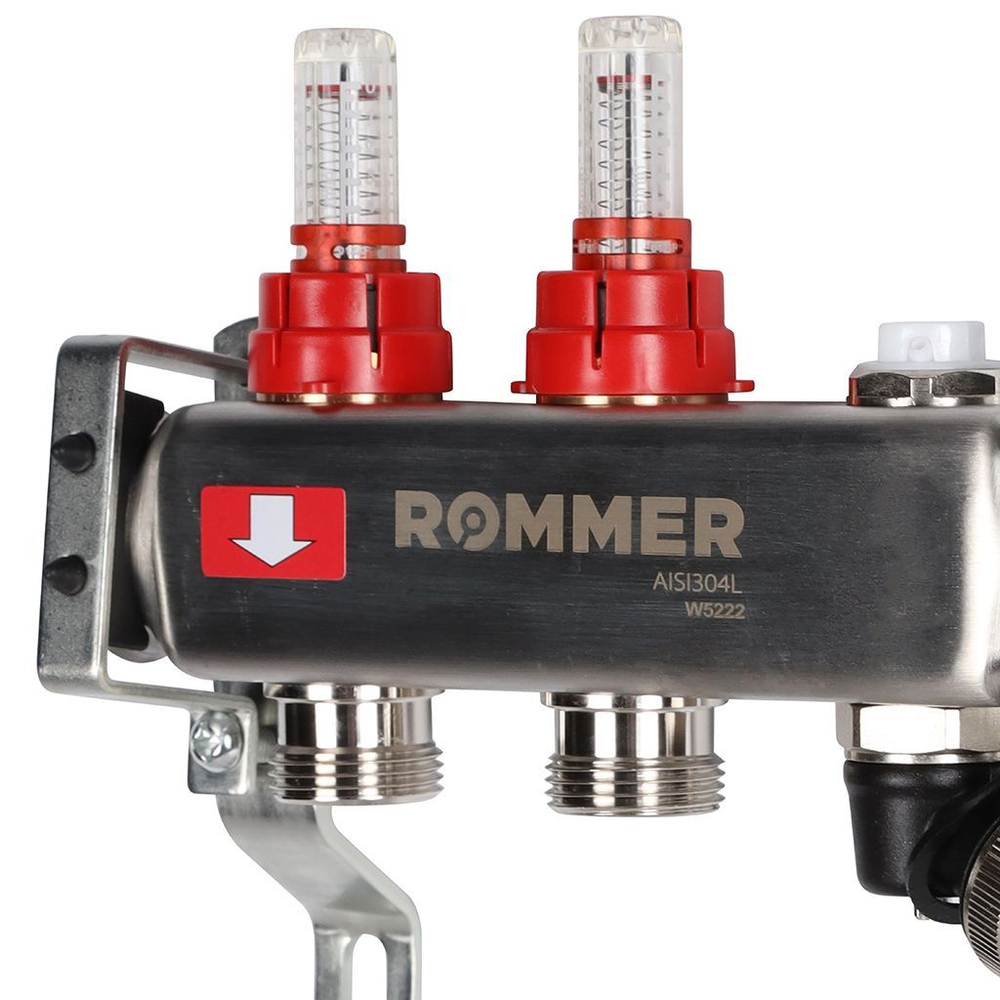 Коллекторная группа ROMMER 2 выхода нержавеющая сталь с расходомерами RMS-1201-000002