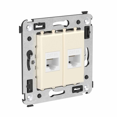 Компьютерная розетка RJ-45 без шторки в стену, кат.6А двойная, "Avanti", "Ванильная дымка"