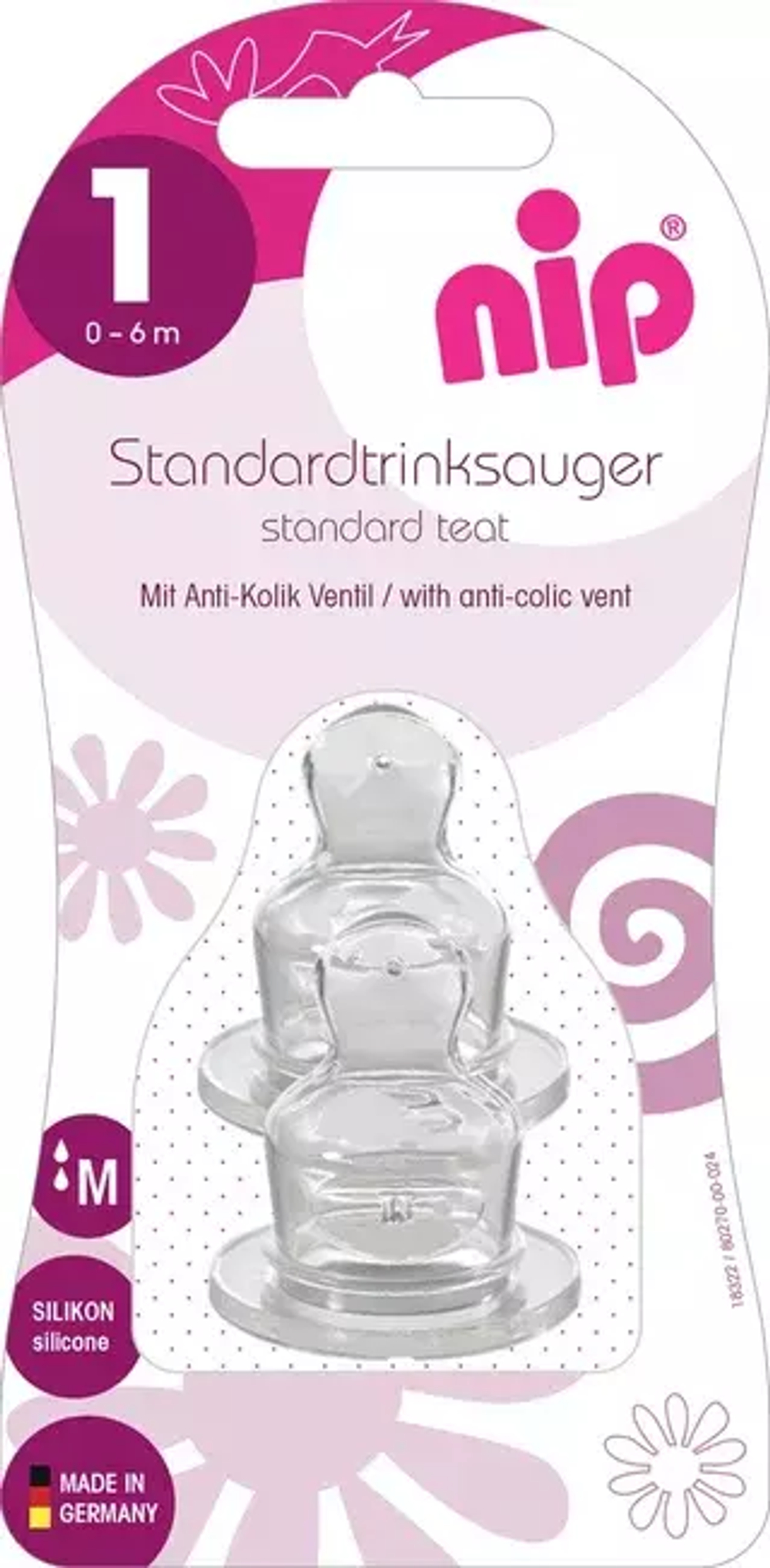 Соска силиконовая для бутылочки Nip 2 шт. размер 1 M, 0-6 месяцев