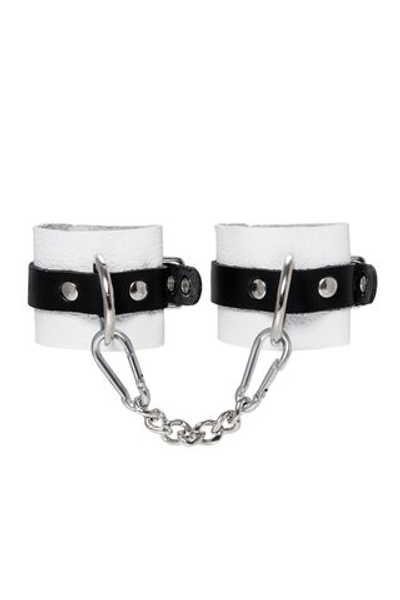 Бело-черные кожаные наручники с одним ремешком с люверсами (Цвет: белый)