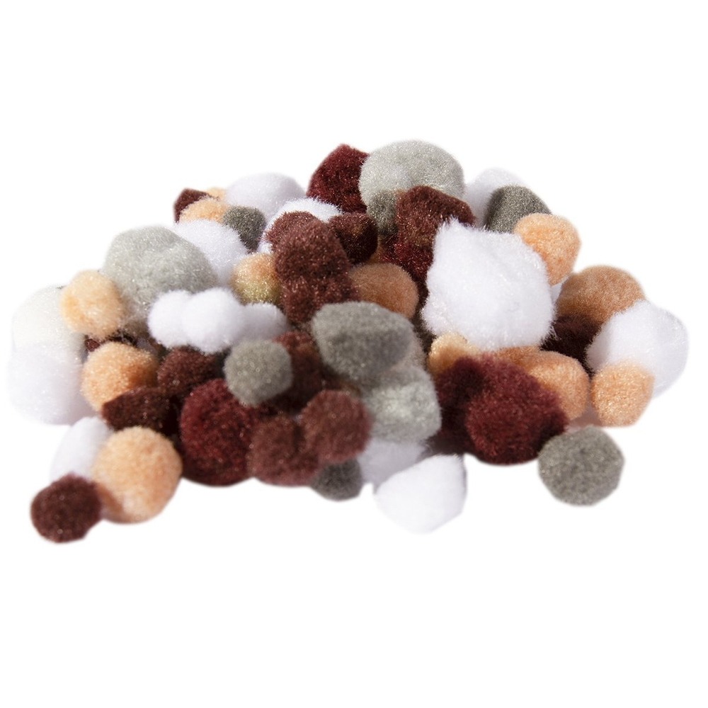 Декоративный материал Alingar, "Коричнево-бежевые цвета"(корич,беж,белый), пушистые помпоны", 80 шт, микс, пакет с европодвесом
