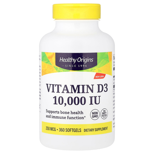Healthy Origins, витамин D3, 250 мкг (10 000 МЕ), 360 капсул