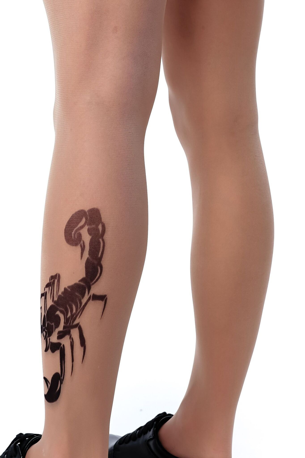 Колготки с принтом в виде скорпиона на левой ножке (Размер: S-M-L) (Цвет: бежевый)