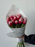 Букет из 15-ти красно-белых тюльпанов