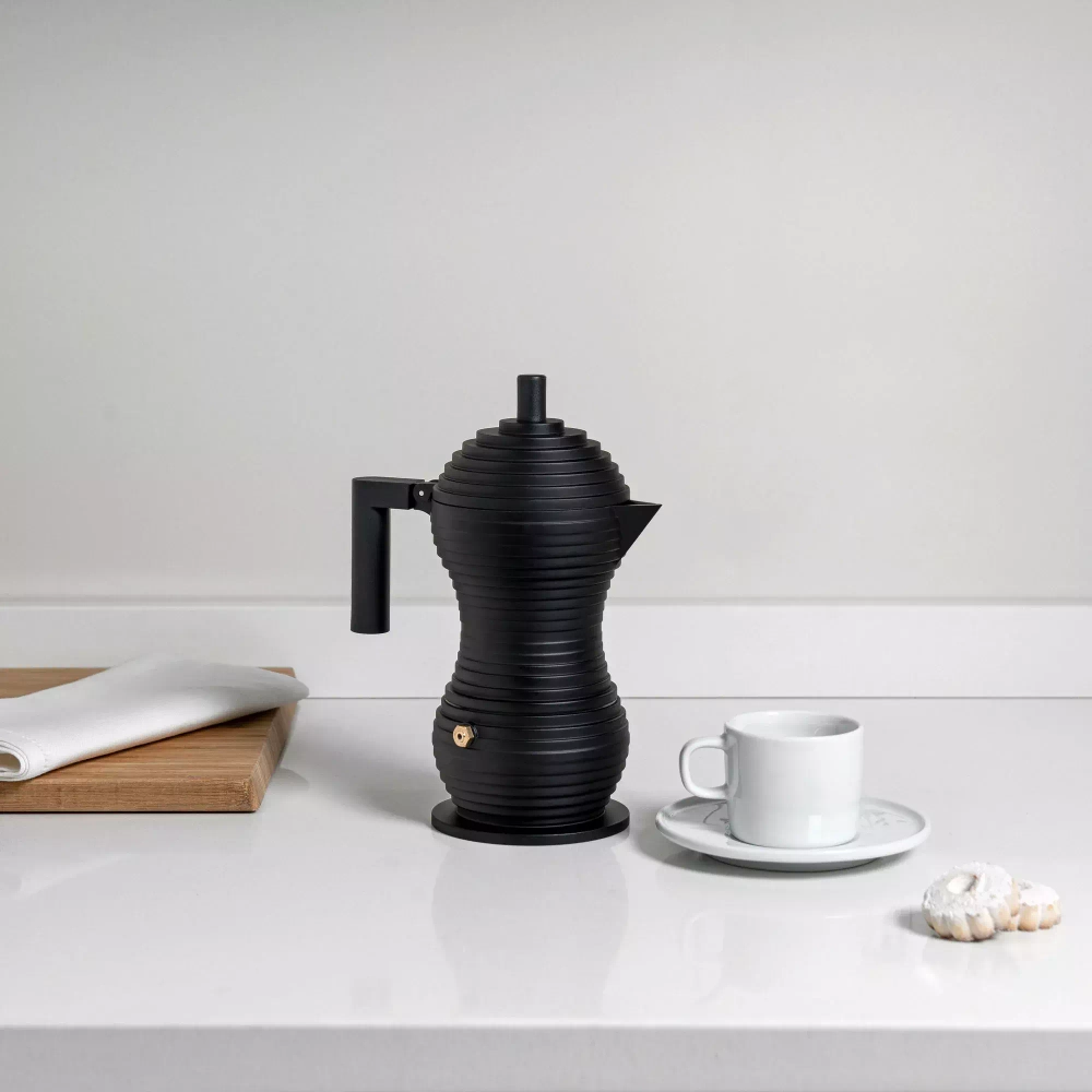 Alessi - Алюминиевая Турка кофеварка  Pulcina на 6 чашек. черный / артикул   MDL02/6 BB  / GTIN 8003299451388