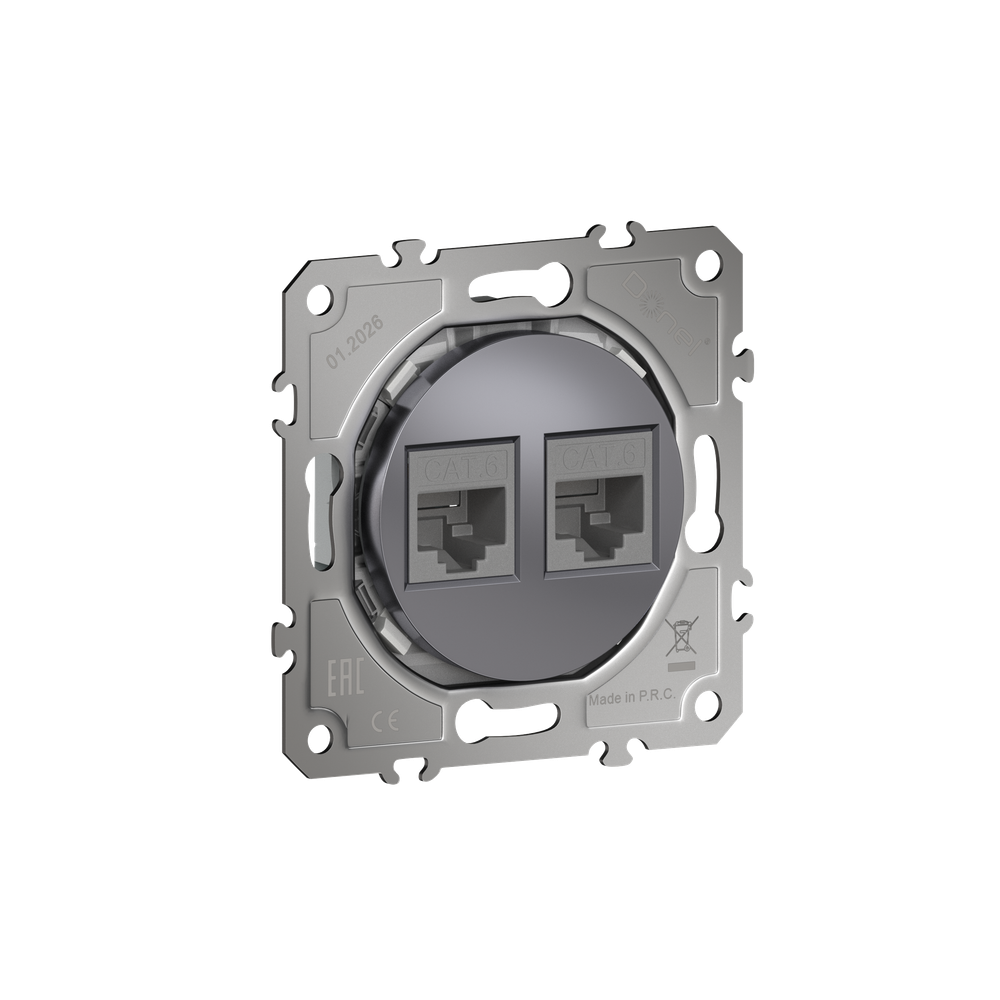 Розетка компьютерная RJ45 cat.6 на 2 порта,  цвет сталь,  серия D16,  Donel