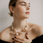 Бусы крупный жемчуг, белый, золото