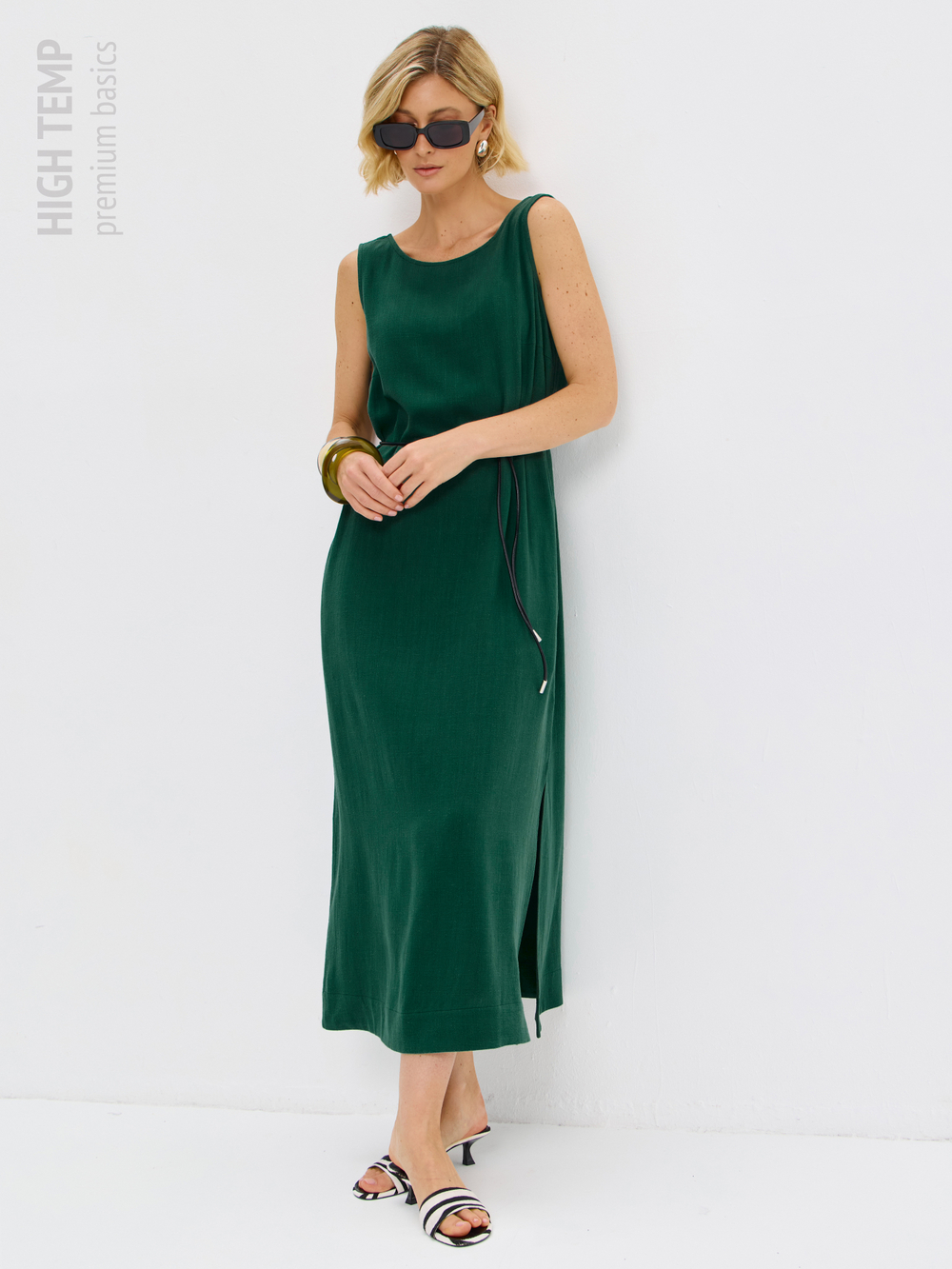 Льняной сарафан макси с карманами