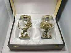 Набор из 2-х бокалов для коньяка "Охота на глухаря" и "Охота на медведя" (подарочный футляр)