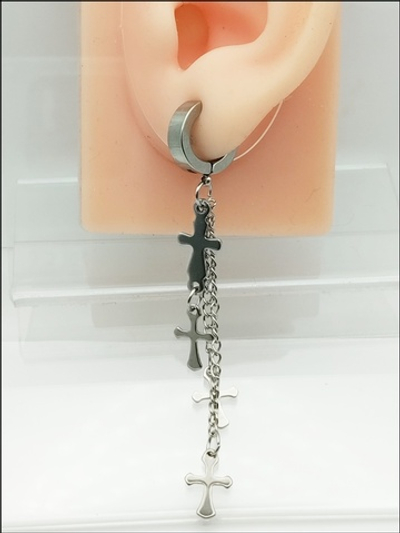 Клипса серьга кольцо с крестами и цепочками для имитации пирсинга ушей. Медицинская сталь. Цена за 1 штуку!