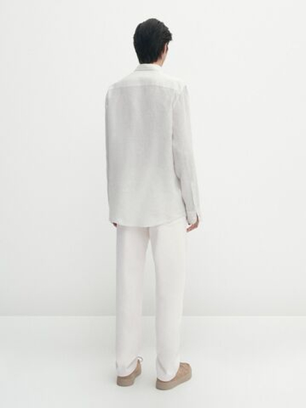 Massimo Dutti Рубашка из 100% льна в полоску, натуральный, кремовый
