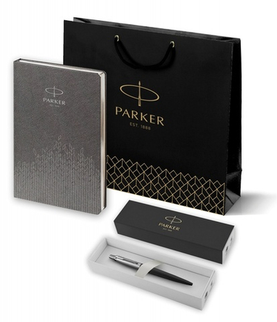 Подарочный набор: Шариковая ручка Parker Jotter Essential, Satin Black CT и Ежедневник  недатированный, серый