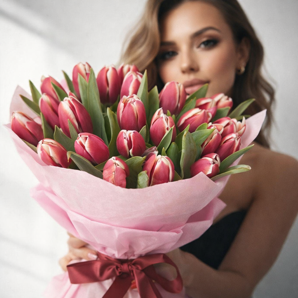 Букет из красно-белых тюльпанов “Lornah"