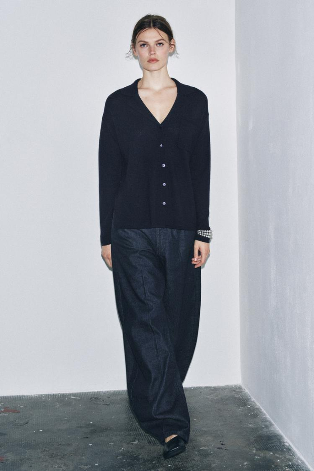 ZARА КАРДИГАН ПОЛО ОВЕРСАЙЗ ИЗ 100% СВЕРХМЯГКОЙ ШЕРСТИ, МОРСКОЙ СИНИЙ