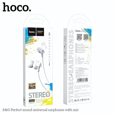 Гарнитура HOCO M60, вакуумные, разъем Jack, кабель 1.2 м White
