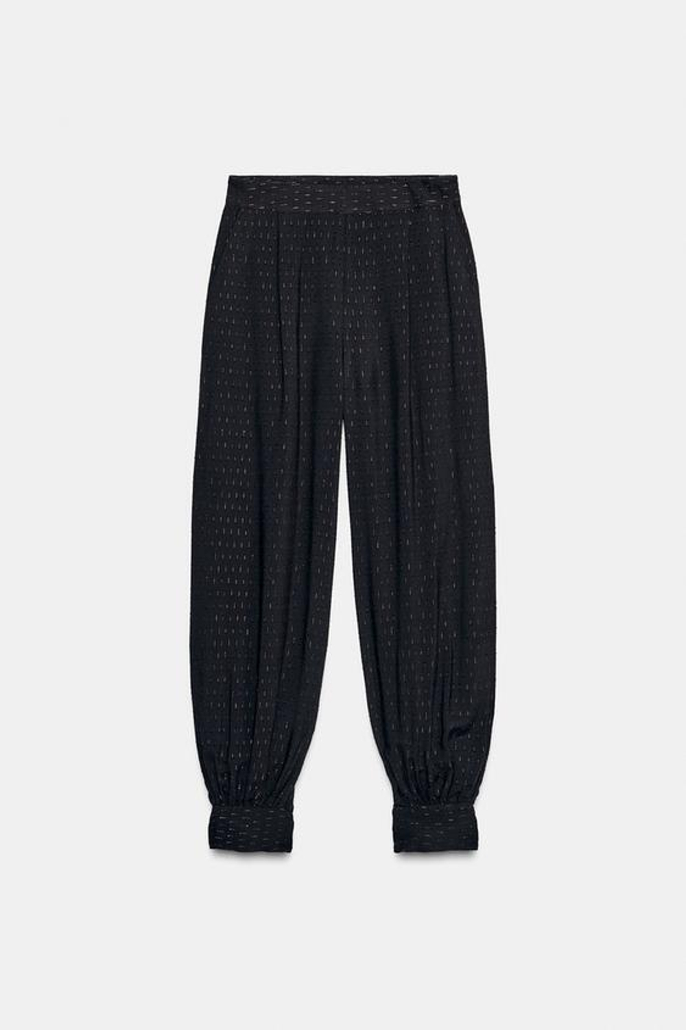 ZARA БРЮКИ-САМБУКИ С МЕТАЛЛИЗИРОВАННОЙ НИТЬЮ, ЧЕРНЫЙ
