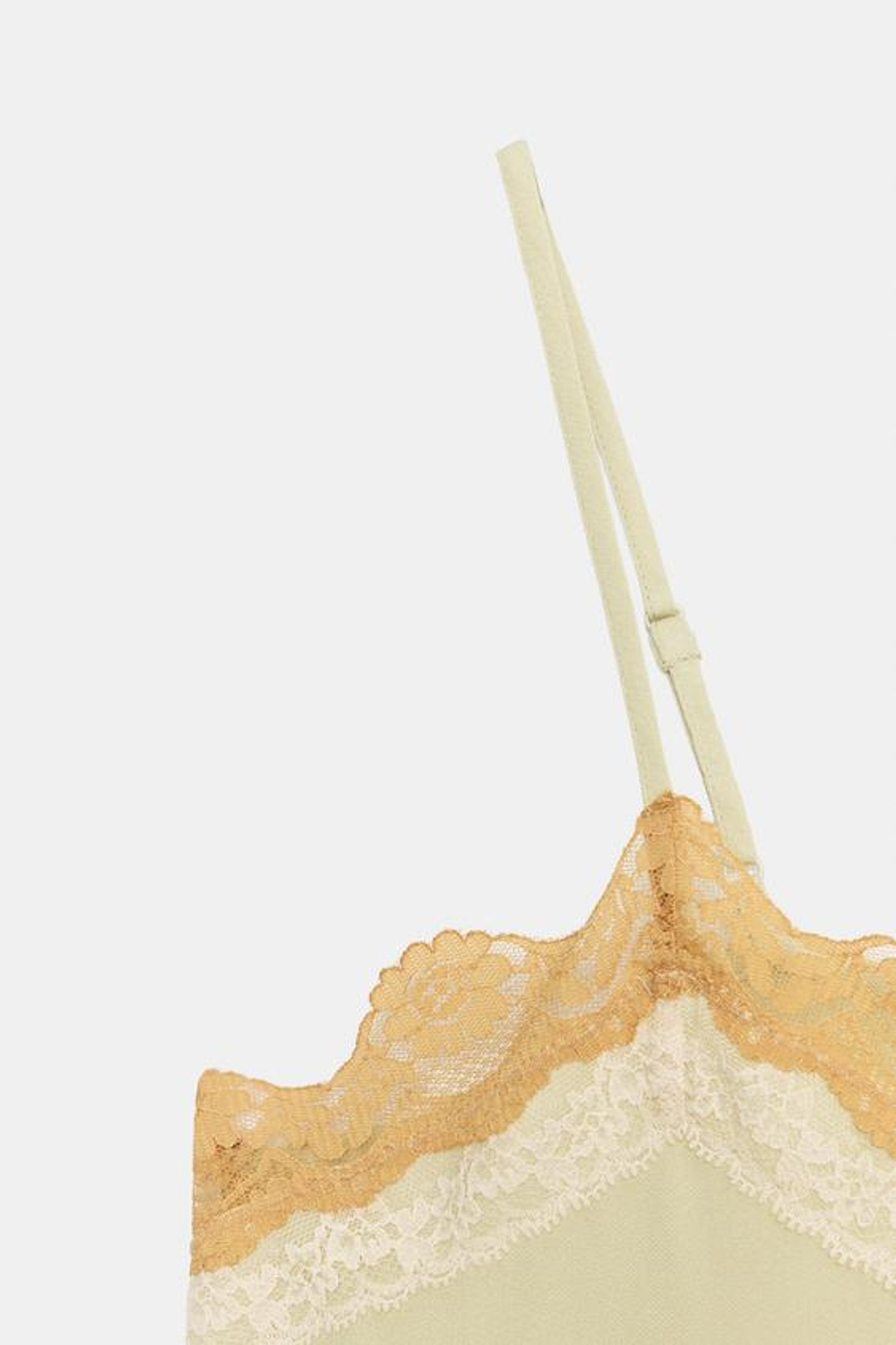 ZARA ТОП НА БРЕТЕЛЯХ С КРУЖЕВОМ — ZW COLLECTION, ЛАЙМОВЫЙ