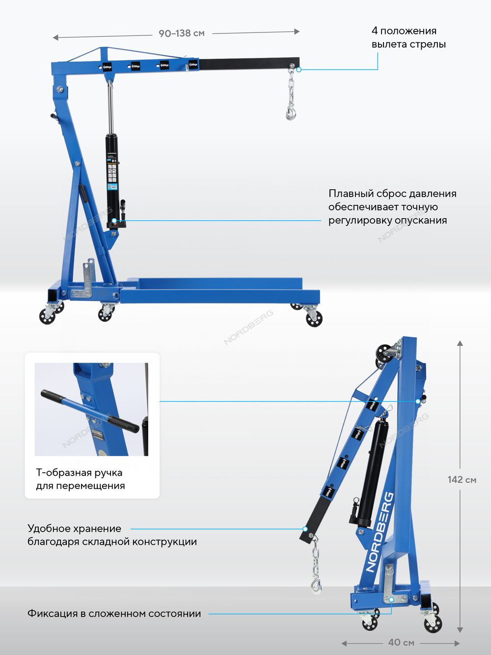 NORDBERG (N3707) Кран гидравлический складной под паллеты, 680 кг