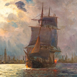 Винтаж: Антикварная Картина «Hamburger Hafen»/«Гавань Гамбурга»