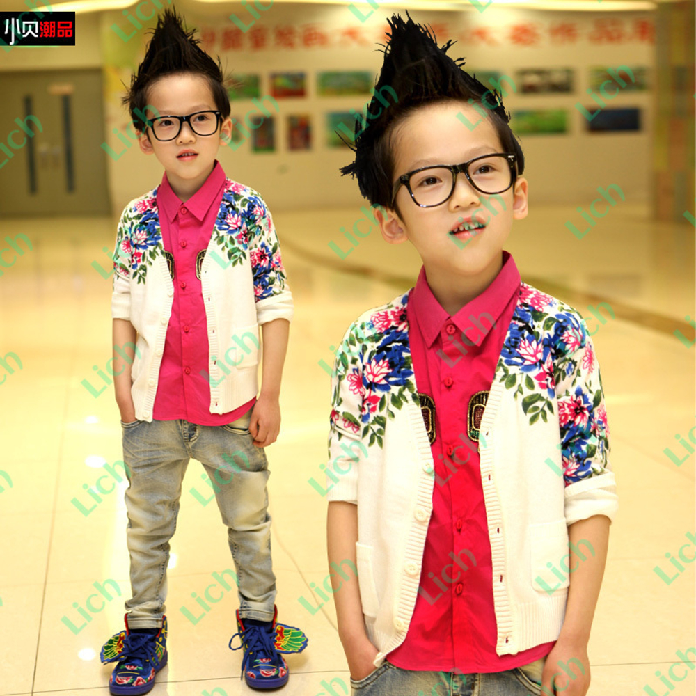 Кардиган детский на пуговицах с принтом цветов