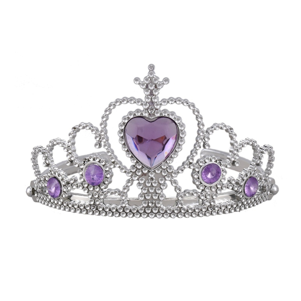 Корона пластиковая, Сердце, Серебро/Сиреневый, 1 шт.