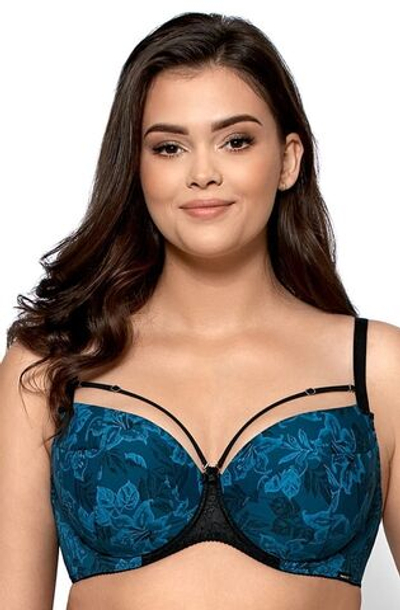 Бюстгальтер Angela с рисунком в виде лилий (Размер: 80B) (Цвет: темно-синий)