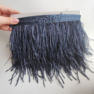 Перья страуса на ленте темно-синий (перьевая тесьма) 10 - 15 см.