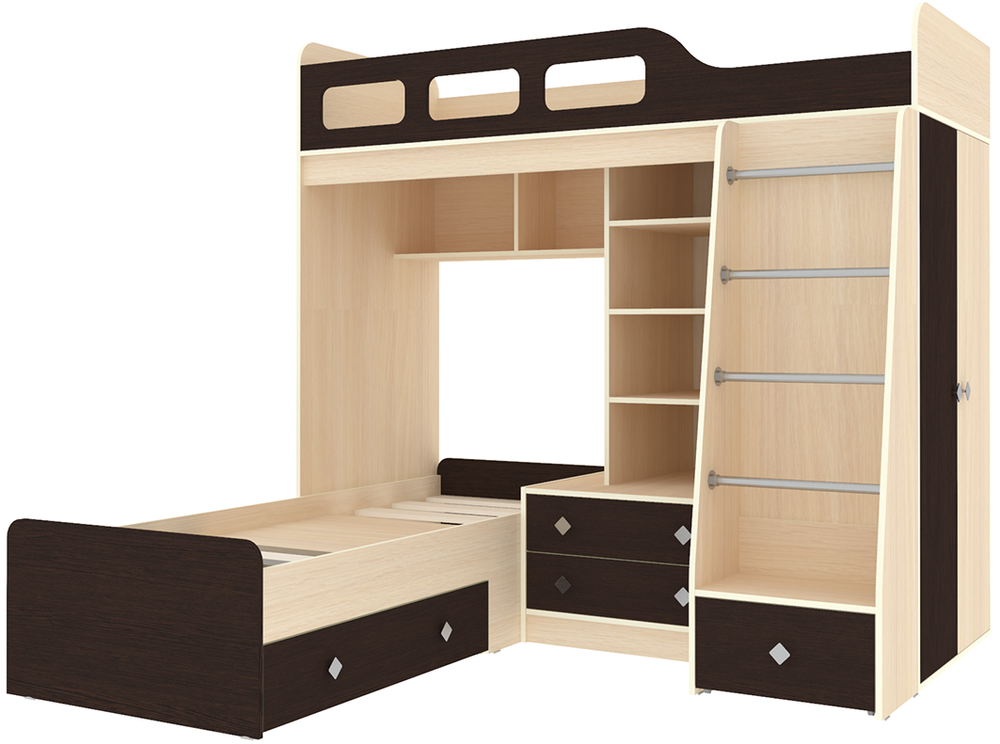 Двухъярусная кровать КарИВи Астра 4  Дуб Молочный Венге