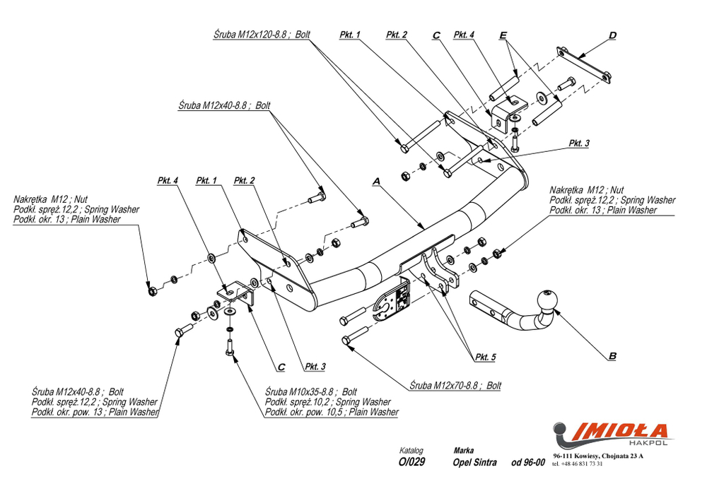 Фаркоп IMIOLA O.029 для Opel Sintra 1996-2000 / Chevrolet Trans Sport 1997-2005 / Chevrolet Venture 1997-2005 / Pontiac Montana 1997-2005(паспорт и сертификат в комплекте)(без электрики)