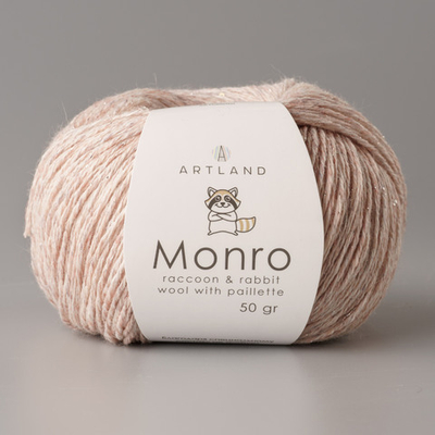 Monro пряжа с люрексом и пайетками, Металлик-5% Пайетки-5% Вискозный шелк -20% Кролик-20% Нейлон-20% Пух енота-30%, 50 гр, 200 м, бело-розовый меланж