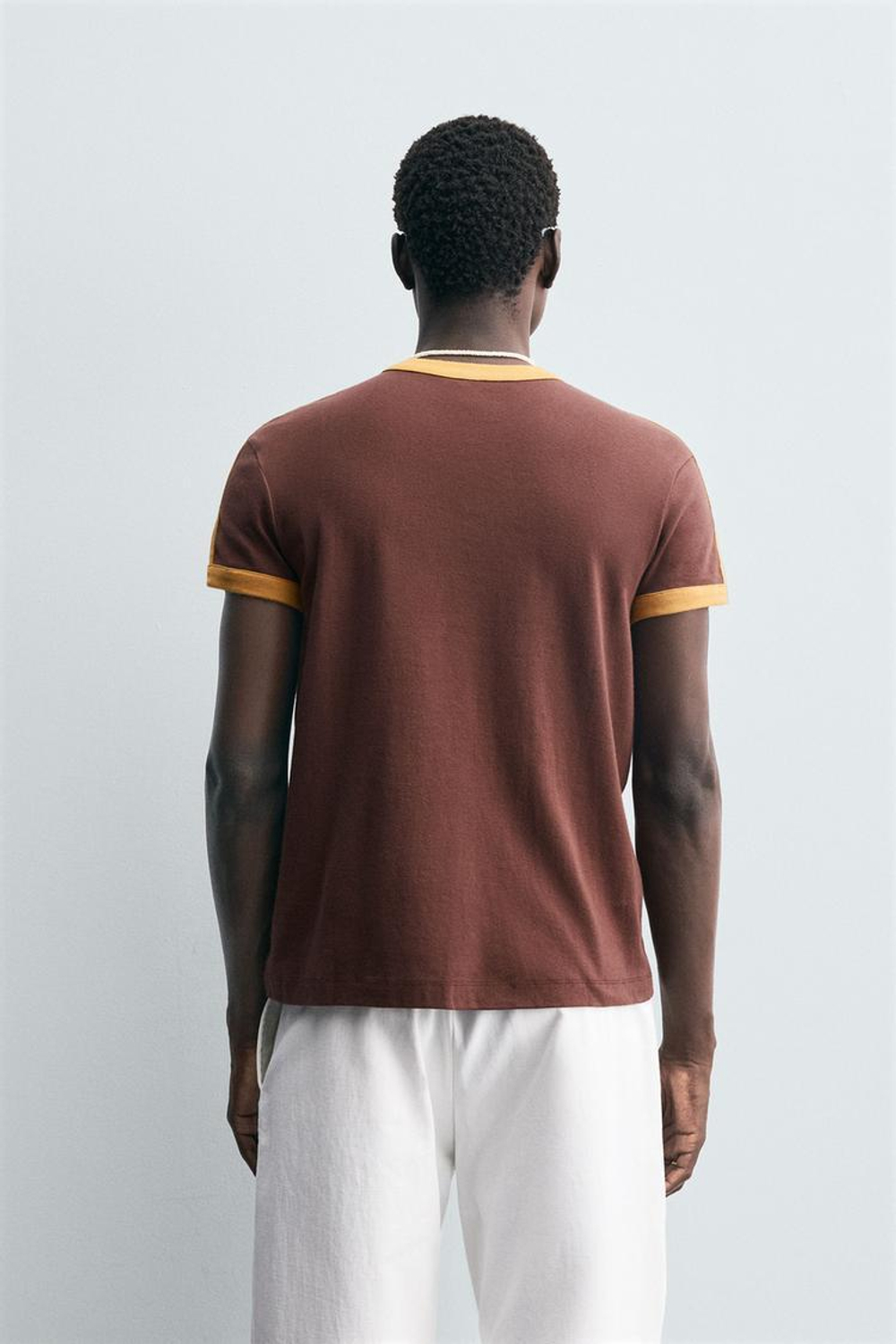 ZARA ФУТБОЛКА С КОНТРАСТНЫМИ ПОЛОСАМИ, ВИННЫЙ