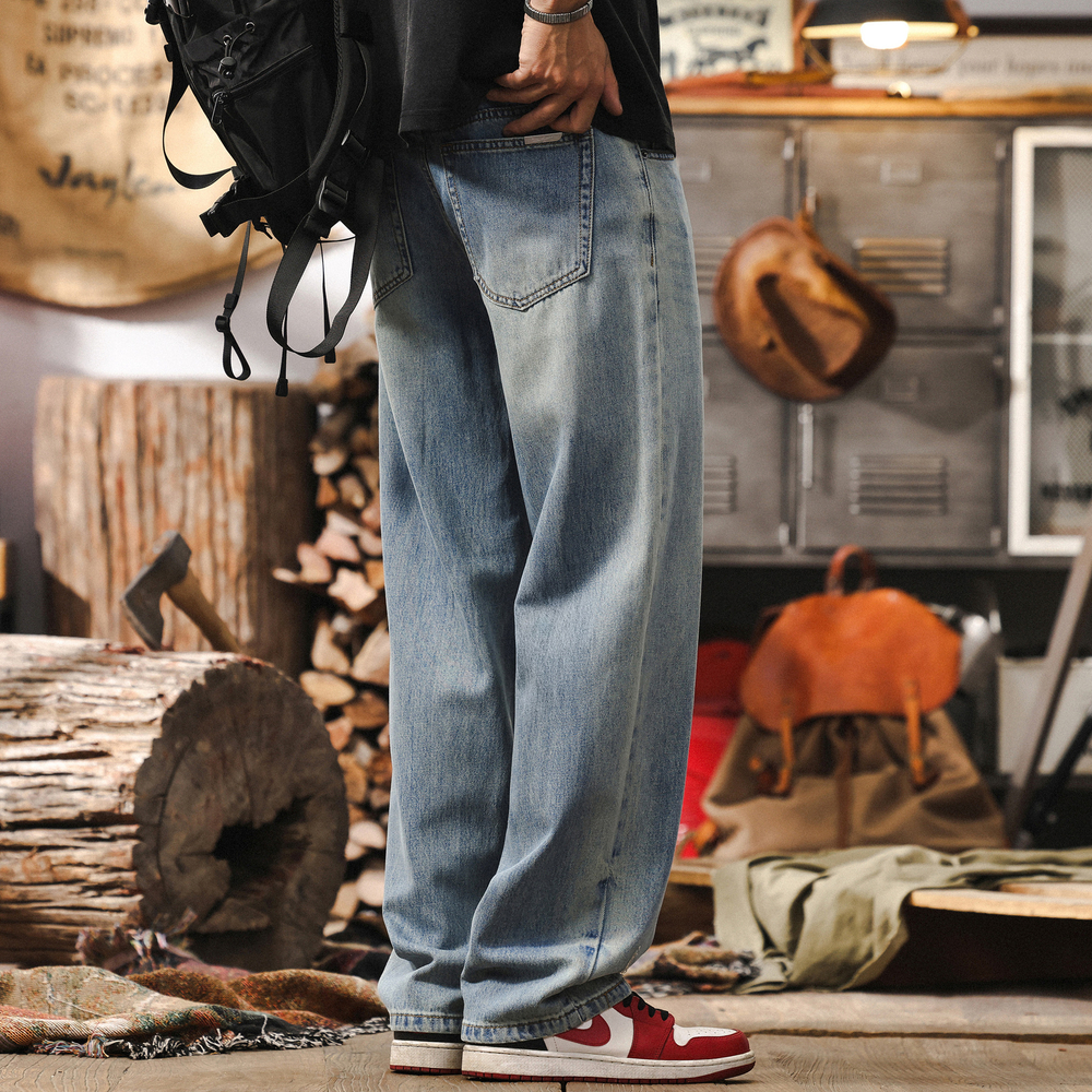 Весенние прямые мужские джинсы из хлопка и лиоцела