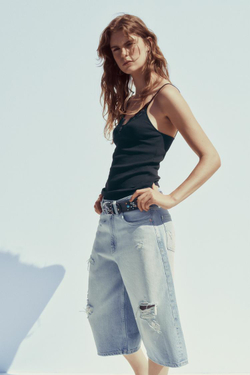 ZARA ТОП В РУБЧИК С КРУЖЕВОМ, ЧЕРНЫЙ