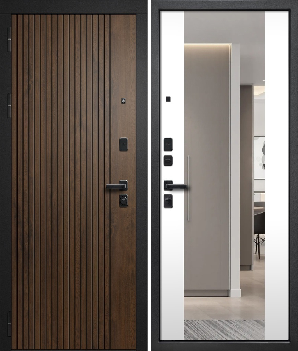 Входная дверь FlyDoors ФОРЕСТ ЗЕРКАЛО Дуб медовый с патиной - Velluto Bianco