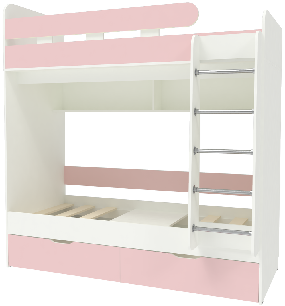 Двухъярусная кровать КарИВи Юниор 5 80х190 Белый  Розовый