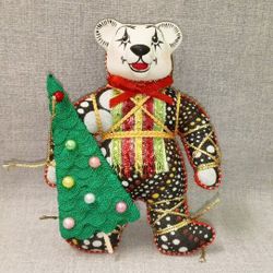 Ёлочная игрушка Медвежонок двухцветный с ёлкой