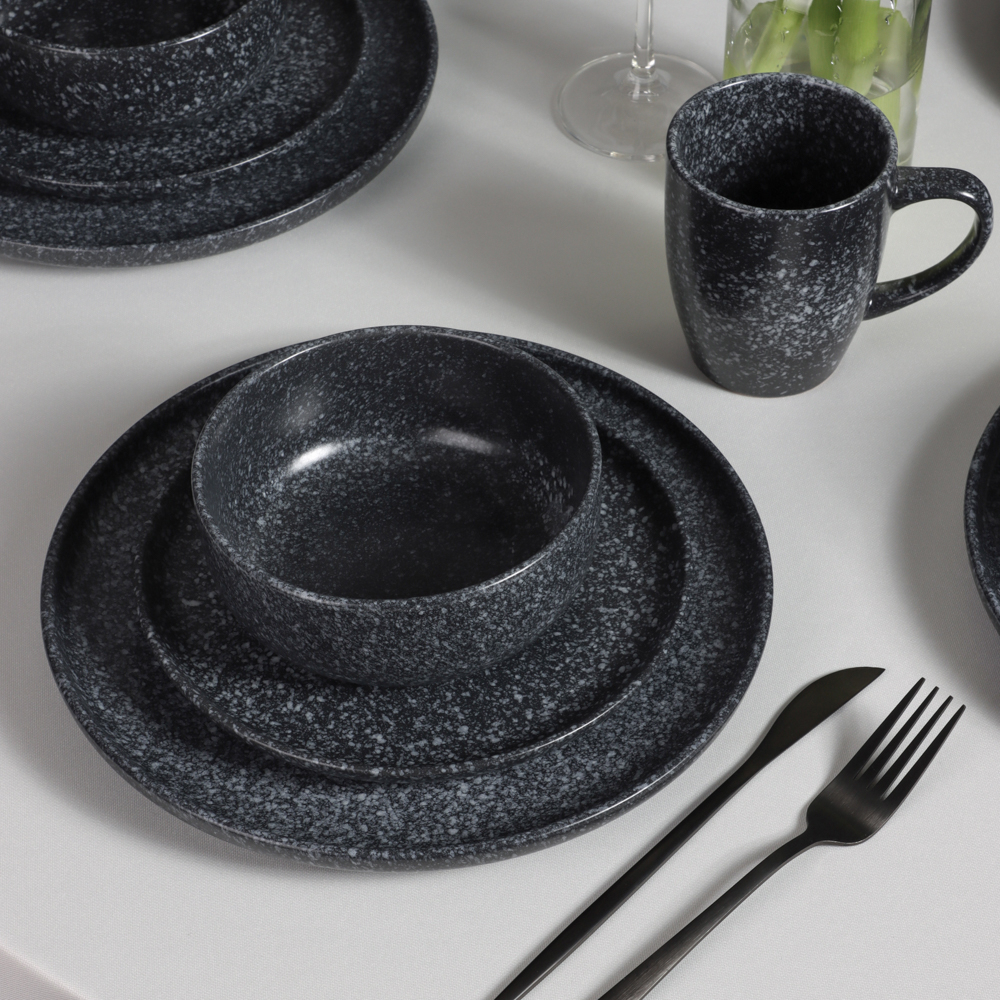 MILLIMI Набор стол.посуды 16пр(тар26см*4, тар20см*4, салатн14см*4, кружка340мл*4) керамика, черный