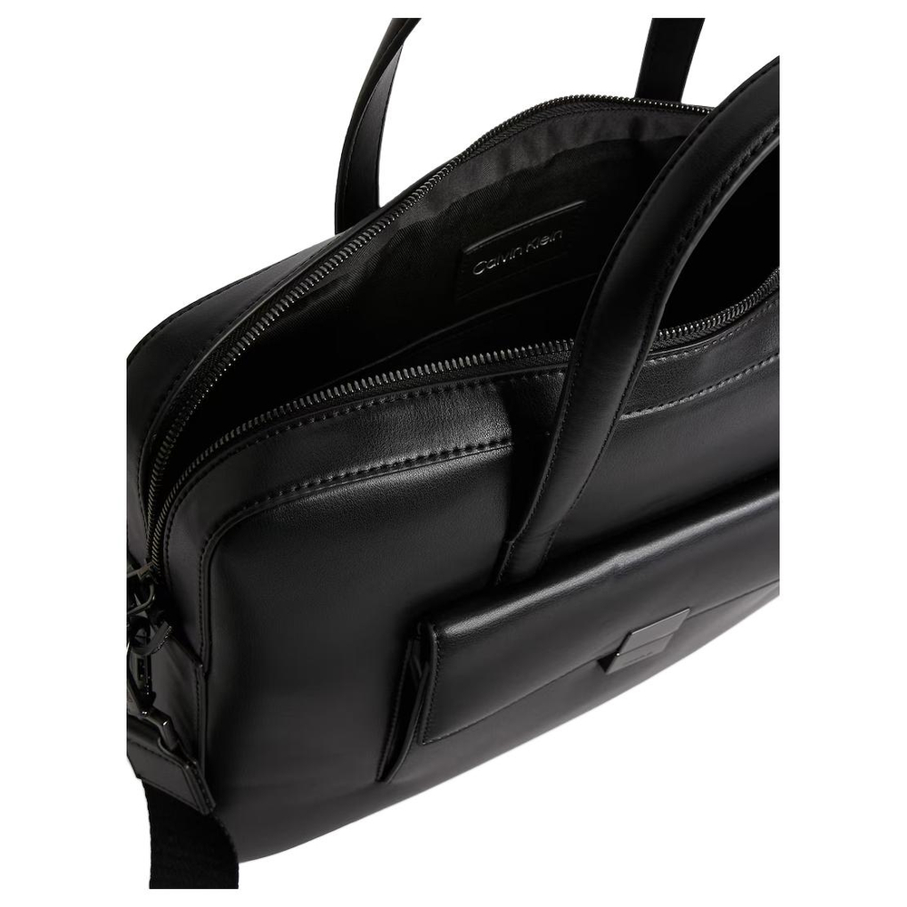 CALVIN KLEIN Recycled Polyester Water Based PU Polyurethane Portable Briefcase Laptop Bag Men"s Black