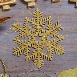Снежинка пластик блеск золотая, 16 см