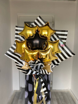 Воздушные шары букет для мужчины из звезд золото/черный №3340