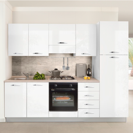 Кухонный комплект STURM Eva из 7 предметов, 255x60x216, правый разворот, глянцевый белый, AEVA25502DX