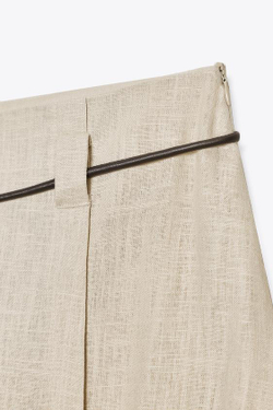 ZARA ЮБКА-МИДИ С РЕМНЕМ И ЛЬНОМ, ПЕСОЧНЫЙ