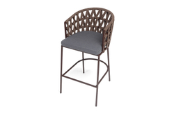 "Диего" стул барный плетеный из роупа, каркас из стали коричневый (RAL8016) муар, роуп коричневый круглый, ткань темно-серая 027