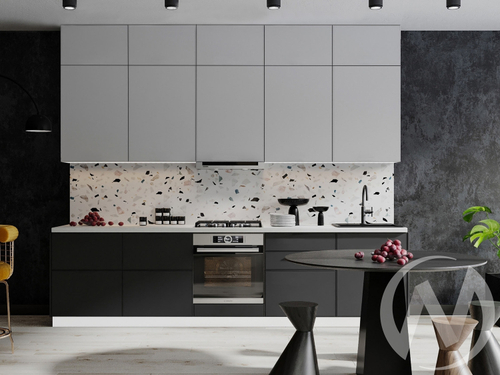 Кухня "Мемфис" Комплектация 4 (атласный серый/черный трюфель/корпус белый)