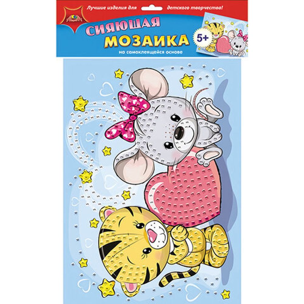 Набор для творчества АППЛИКА "Сияющая мозаика": основа, самоклеящаяся мозаика, декор, С2258