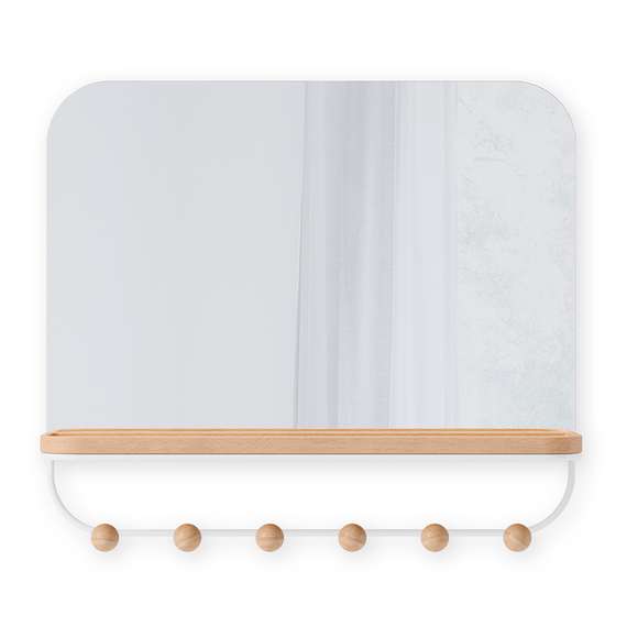 Зеркало с крючками для аксессуаров estique, 46х41 см, белое/натуральное дерево