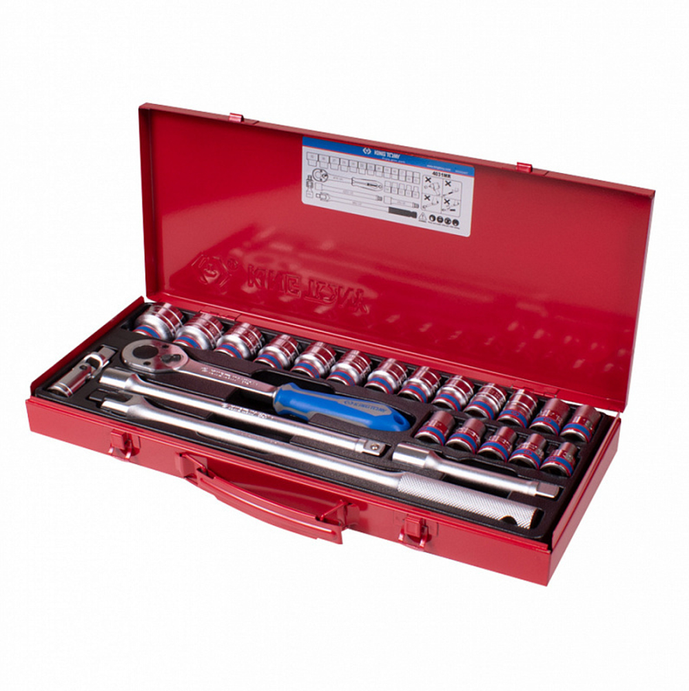 Набор торцевых головок с принадлежностями 1/2&quot;, двенадцатигранные, 10-32 мм, 23 предмета KING TONY 4031MR