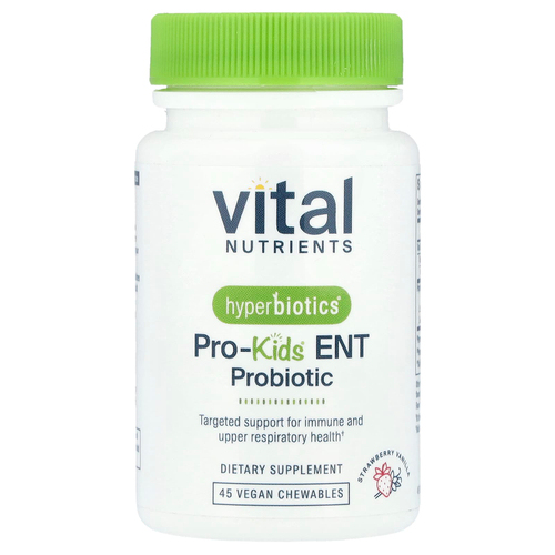 Vital Nutrients, Hyperbiotics®, Pro-Kids® ENT Probiotic, пробиотик для детей, клубника и ваниль, 45 веганских жевательных таблеток